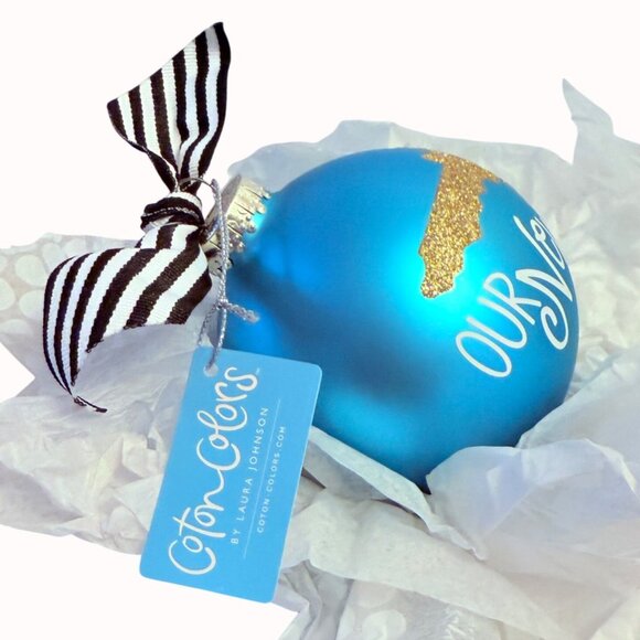Coton Colors Our New Home Glass Ornament Gift Box Blue Housewarming 4 Inch Round - Picture 3 of 12